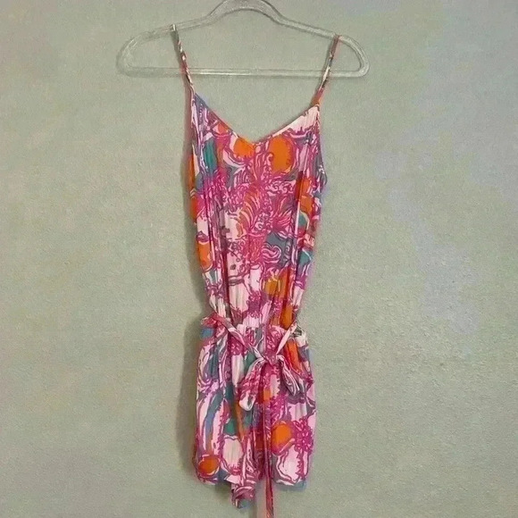 Lilly Pulitzer Deanna Shorely Blue Feeling Tanked Print Tank Short Romper - Picture 4 of 5